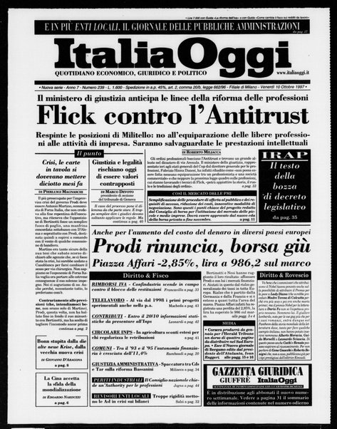 Italia oggi : quotidiano di economia finanza e politica